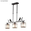 GobekUsa Rustic 3-Head Cylindrical Crystal Island Lighting for Dining Room, with Bird and Leaf Decor