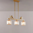 GobekUsa Rustic 3-Head Cylindrical Crystal Island Lighting for Dining Room, with Bird and Leaf Decor