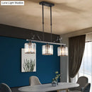 GobekUsa Rustic 3-Head Cylindrical Crystal Island Lighting for Dining Room, with Bird and Leaf Decor