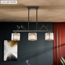 GobekUsa Rustic 3-Head Cylindrical Crystal Island Lighting for Dining Room, with Bird and Leaf Decor