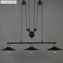 GobekUsa Rustic 3-Head Pendant Light with Black Flared Shade, Pulley and Metallic Finish - Perfect for Your Dining Room Island!