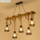GobekUsa Rustic 5-Head Wood Dangling Island Pendant Light with Cage – Restaurant Ceiling Fixture