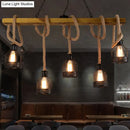 GobekUsa Rustic 5-Head Wood Dangling Island Pendant Light with Cage – Restaurant Ceiling Fixture