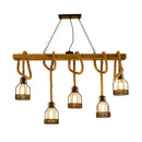GobekUsa Rustic 5-Head Wood Dangling Island Pendant Light with Cage – Restaurant Ceiling Fixture