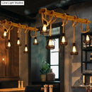 GobekUsa Rustic 5-Head Wood Dangling Island Pendant Light with Cage – Restaurant Ceiling Fixture