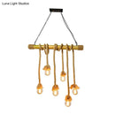 GobekUsa Rustic Bamboo Hanging Lamp with Bare Bulb Design - Dining Room Island Light in Brown