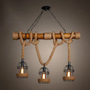 GobekUsa Rustic Bamboo Island Lighting Chandelier in Beige - Linear Bar Fixture
