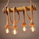 GobekUsa Rustic Bare Bulb Pendant Light with Bamboo Pole and Rope Suspension