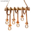 GobekUsa Rustic Bare Bulb Pendant Light with Bamboo Pole and Rope Suspension
