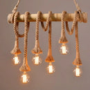 GobekUsa Rustic Bare Bulb Pendant Light with Bamboo Pole and Rope Suspension