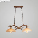 GobekUsa Rustic Beige Glass Island Pendant Light with Antler Decor - Bowl Shape, 2 Bulbs, Ideal for Restaurant Ceilings