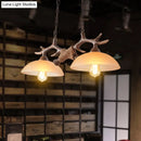 GobekUsa Rustic Beige Glass Island Pendant Light with Antler Decor - Bowl Shape, 2 Bulbs, Ideal for Restaurant Ceilings