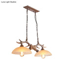 GobekUsa Rustic Beige Glass Island Pendant Light with Antler Decor - Bowl Shape, 2 Bulbs, Ideal for Restaurant Ceilings