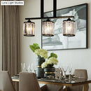 GobekUsa Rustic Black Cylindrical Island Pendant with 3 Lights & Prismatic Crystal, Ideal for Tables