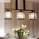 GobekUsa Rustic Black Cylindrical Island Pendant with 3 Lights & Prismatic Crystal, Ideal for Tables
