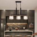 GobekUsa Rustic Black Cylindrical Island Pendant with 3 Lights & Prismatic Crystal, Ideal for Tables