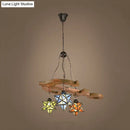 GobekUsa Rustic Black Star Hanging Chandelier - Adjustable Glass Shades with Anchored Metal Chain - 3 Lights