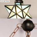 GobekUsa Rustic Black Star Hanging Chandelier - Adjustable Glass Shades with Anchored Metal Chain - 3 Lights