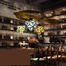 GobekUsa Rustic Black Star Hanging Chandelier - Adjustable Glass Shades with Anchored Metal Chain - 3 Lights