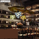 GobekUsa Rustic Black Star Hanging Chandelier - Adjustable Glass Shades with Anchored Metal Chain - 3 Lights