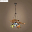 GobekUsa Rustic Black Star Hanging Chandelier - Adjustable Glass Shades with Anchored Metal Chain - 3 Lights
