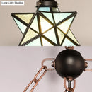 GobekUsa Rustic Black Star Hanging Chandelier - Adjustable Glass Shades with Anchored Metal Chain - 3 Lights