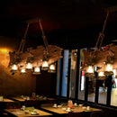 GobekUsa Rustic Fish Shaped Wood Hanging Lamp - 6 Heads Island Lighting with Lantern Shade in Brown