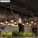 GobekUsa Rustic Fish Shaped Wood Hanging Lamp - 6 Heads Island Lighting with Lantern Shade in Brown