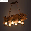 GobekUsa Rustic Fish Shaped Wood Hanging Lamp - 6 Heads Island Lighting with Lantern Shade in Brown