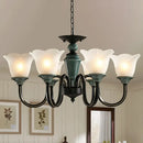 GobekUsa Rustic Floral Chandelier with Blackish Green Suspension and Frosted Glass for Living Room