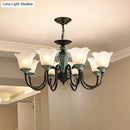 GobekUsa Rustic Floral Chandelier with Blackish Green Suspension and Frosted Glass for Living Room