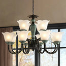 GobekUsa Rustic Floral Chandelier with Blackish Green Suspension and Frosted Glass for Living Room