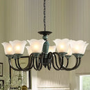 GobekUsa Rustic Floral Chandelier with Blackish Green Suspension and Frosted Glass for Living Room