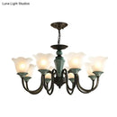 GobekUsa Rustic Floral Chandelier with Blackish Green Suspension and Frosted Glass for Living Room