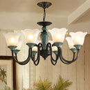GobekUsa Rustic Floral Chandelier with Blackish Green Suspension and Frosted Glass for Living Room