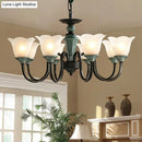 GobekUsa Rustic Floral Chandelier with Blackish Green Suspension and Frosted Glass for Living Room
