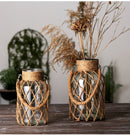 GobekUsa Rustic Hanging Glass Vase with Hemp Rope