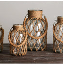 GobekUsa Rustic Hanging Glass Vase with Hemp Rope