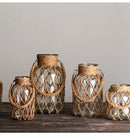 GobekUsa Rustic Hanging Glass Vase with Hemp Rope