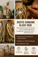 GobekUsa Rustic Hanging Glass Vase with Hemp Rope