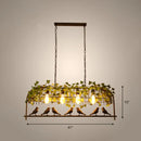 GobekUsa Rustic Island Ceiling Light with Cast Iron Birdcage Fixture, Bird & Leaf Deco