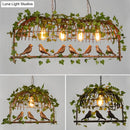 GobekUsa Rustic Island Ceiling Light with Cast Iron Birdcage Fixture, Bird & Leaf Deco