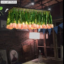 GobekUsa Rustic Metal 4-Light Green Island Tulip Bouquet Suspension Lamp - Restaurant Light Fixture