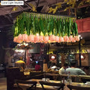 GobekUsa Rustic Metal 4-Light Green Island Tulip Bouquet Suspension Lamp - Restaurant Light Fixture