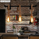 GobekUsa Rustic Metallic Water Pipe Hanging Lamp with Hemp Rope - Black Restaurant Chandelier