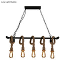 GobekUsa Rustic Metallic Water Pipe Hanging Lamp with Hemp Rope - Black Restaurant Chandelier