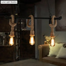 GobekUsa Rustic Metallic Water Pipe Hanging Lamp with Hemp Rope - Black Restaurant Chandelier