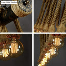 GobekUsa Rustic Natural Rope Island Light with Industrial Bare-Bulb Suspension Design