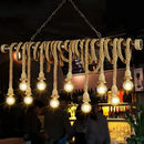 GobekUsa Rustic Natural Rope Island Light with Industrial Bare-Bulb Suspension Design