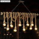 GobekUsa Rustic Natural Rope Island Light with Industrial Bare-Bulb Suspension Design